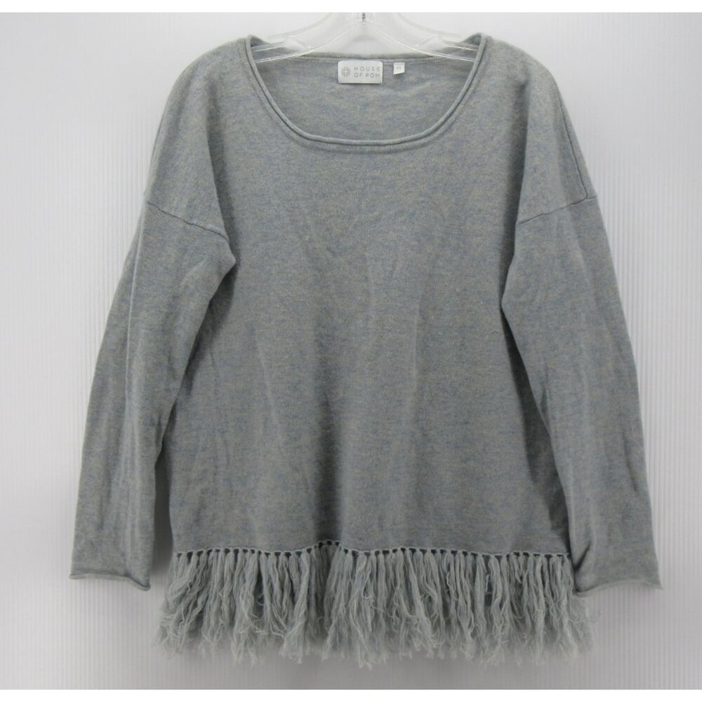 House of Pom Sweater XS Cashmere Merino Wool Roll Neck Fringe Boho